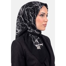 Hadiora Kadın Siyah Gri Ağaç Dalı Desenli Flamlı Eşarp