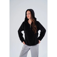 Paw Garage Kadın Büyük Beden Geniş Kalıp Wellsoft Kumaş Kapüşonlu Sweat - Içi Dışı Peluş Tasarım, Sıcak Tutar