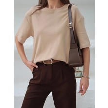 Paw Garage Kadın Mia Interlok Kumaş Bisiklet Yaka Oversize T-Shirt