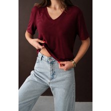 Paw Garage Kadın Pea Buzzy Kumaş V Yaka Salaş Bluz - 50 Bedene Kadar Uyumlu