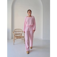 Paw Garage Kadın Trend Uzun Kol Crop Pantolon Takım - Müslin Kumaş