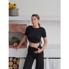 Paw Garage Kadın Monro Büzgü Detaylı Bluz Pantolon Takım - Bubble Kumaş