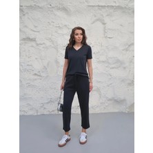 Paw Garage Kadın Avessa Modal Pike Kumaş V Yaka T-Shirt Pantolon Takım