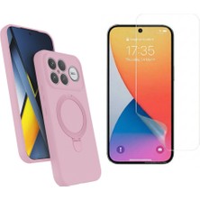 Tekno Grup Xiaomi Poco F8 Ultra Kılıf M-Safe Şarj Özellikli Standlı Samara Kapak-Pembe + Esnek Nano Ekran Koruyucu