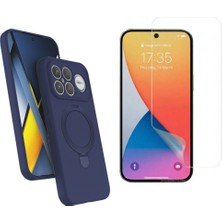 Tekno Grup Xiaomi Poco F8 Ultra Kılıf M-Safe Şarj Özellikli Standlı Samara Kapak-Lacivert + Esnek Nano Ekran Koruyucu