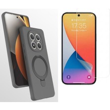 Tekno Grup Xiaomi Redmi Note 15 Pro 4g Kılıf M-Safe Şarj Özellikli Standlı Samara Kapak-Titanyum-Gri + Esnek Nano Ekran Koruyucu