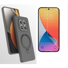 Tekno Grup Xiaomi Redmi Note 15 4g Kılıf M-Safe Şarj Özellikli Standlı Samara Kapak-Titanyum-Gri + Esnek Nano Ekran Koruyucu
