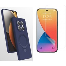 Tekno Grup Xiaomi Redmi Note 15 Pro Plus Kılıf M-Safe Şarj Özellikli Standlı Samara Kapak-Lacivert + Esnek Nano Ekran Koruyucu