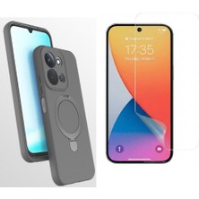 Tekno Grup Xiaomi Redmi 15C Kılıf M-Safe Şarj Özellikli Standlı Samara Kapak-Titanyum-Gri + Esnek Nano Ekran Koruyucu