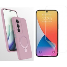 Tekno Grup Xiaomi Redmi 15 Kılıf M-Safe Şarj Özellikli Standlı Samara Kapak-Pembe + Esnek Nano Ekran Koruyucu