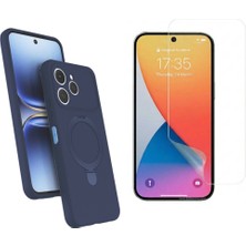 Tekno Grup Tecno Spark 40 Kılıf M-Safe Şarj Özellikli Standlı Samara Kapak-Lacivert + Esnek Nano Ekran Koruyucu