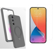 Tekno Grup Samsung Galaxy S25 Fe Kılıf M-Safe Şarj Özellikli Standlı Samara Kapak-Titanyum-Gri + Esnek Nano Ekran Koruyucu