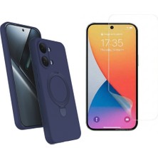 Tekno Grup Xiaomi Poco X8 Pro Max Kılıf M-Safe Şarj Özellikli Standlı Samara Kapak-Lacivert + Esnek Nano Ekran Koruyucu