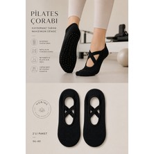 Hobins Sportswear & Company 2 Çift Kaydırmaz Taban Pilates ve Yoga Çorabı Dans,bale,plates Kaydırmaz Çorabı Siyah,beyaz,gri,tene Rengi Seçenekleri ile