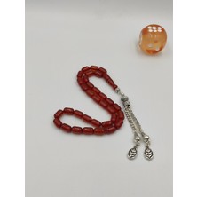 Altuntaş Aksesuar Usta Işcilikli Çubuk Sıkma Kehribar Tesbih 8 * 12 mm Arpa Kesim Gümüş Kaplama Püskül