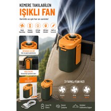GUNKES Şarjlı Kemere Takılabilen Işıklı Mini Fan LED Aydınlatmalı Taşınabilir Bel Fanı Kamp Outdoor Iş Kullanımı