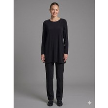 On Triko Kadın Siyah Bisiklet Yaka Uzun Kollu Basic Tunik 71502