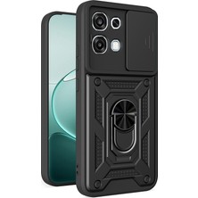 Maks Technology Oppo A6 Pro Uyumlu Kılıf Magnetik Standlı Kamera Korumalı Mkst Sürgülü Vega Kapak - Siyah