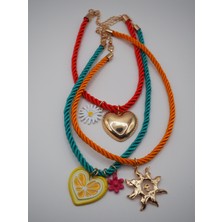Stelle Jewelry Kadın Renkli Burgu Ip Kolye Seti 3'lü - Gold Kalp, Güneş, Papatya ve Limon Figürlü Yazlık Kombin Kolye
