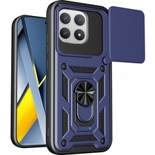 Maks Technology Poco F8 Pro Kılıf Magnetik Standlı Kamera Korumalı Mkst Sürgülü Vega Kapak - Mavi