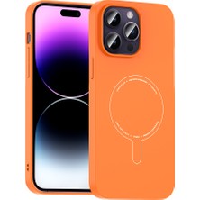 Maks Technology iPhone 14 Pro Max Kılıf M-Safe Şarj Özellikli Kamera Korumalı Mkst Elio Sert Pc Kapak - Turuncu
