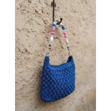 Meya Design Kadın Saks Mavi Fermuarlı Omuz Çantası - Iç Cepli (26X35 Cm)