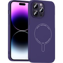 Maks Technology iPhone 14 Pro Max Kılıf M-Safe Şarj Özellikli Kamera Korumalı Mkst Elio Sert Pc Kapak - Derin Mor