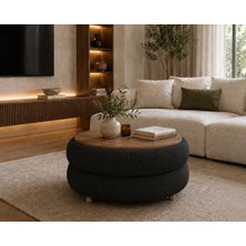 Own Home Venüs Yuvarlak Formlu Teddy Kumaş Kaplamalı Ahşap Ayaklı Modern Orta Sehpa, Salon, Balkon, Oturma Odası,ofis