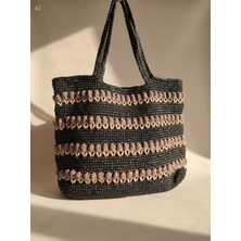 Meya Design Kadın El Yapımı Rafya Örgü Büyük Boy Çanta - Çıtçıtlı ve Iç Cepli Tasarım