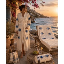 Dora Collection Göz Detaylı Müslin Bornoz Peştemal Set