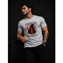 Enb1r Moda Türkiye Taraftar Tişörtü Unisex Ay Yıldız Bozkurt Baskı Detaylı Gri Premium T-Shirt