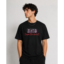 Enb1r Moda Enb “ı Am The Best” Oversize Siyah Unisex Streetwear Tişört