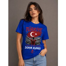 Enb1r Moda Dünya Kupası Türkiye Baskılı Unisex Saks Mavi Tek Millet Tek Yürek Futbol Taraftar T-Shirt
