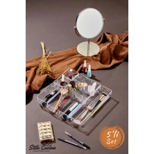 Stile Cucina 5 Parça Ayarlanabilir Çekmece Içi Düzenleyici Makyaj ve Takı Organizeri Şeffaf