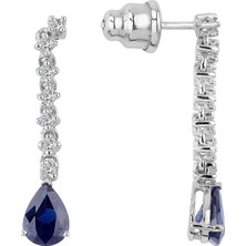 İryum 18 Ayar Altın 1.46 Karat Safir 0.23 Karat Pırlanta Suyolu Küpe
