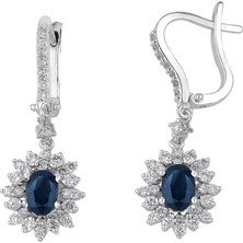 İryum 1.07 Karat Pırlantalı Oval Safir Çiçek Küpe PE050