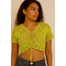 Talin Handmade Limon Sarısı Kısa Kollu Crop - 36/38 Beden Uyumlu