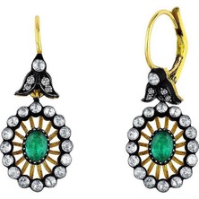 İryum 1.08 Karat Elmaslı Oval Zümrüt Küpe EE265
