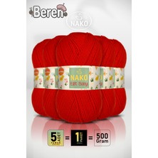 Nako Elit Baby - 207 Alev Kırmızı - 5'li Paket - 100GR/250M - Bebek Ipi - Anti Pilling Tüylenmez Ip