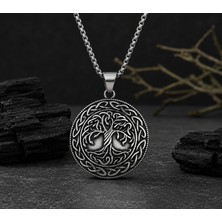 Voyage Accessory Çift Taraflı Kullanım Nordic Yggdrasil Yaşam Ağaç Viking Pusula Kolye