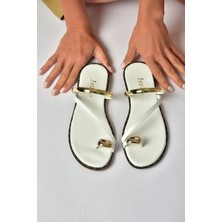 Fox Shoes Y291700103 Beyaz Hakiki Deri Kadın Terlik