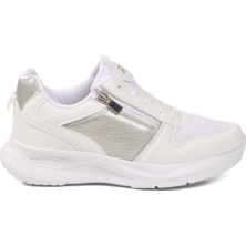 Ruffon Beyaz-Gümüş Fileli Hafif Kadın Spor Ayakkabı 1017 Z
