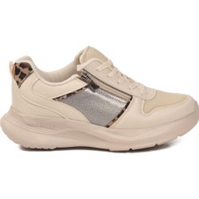Ruffon Bej Leopar Fileli Hafif Kadın Spor Ayakkabı 1017 Z