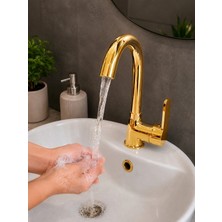 FUALORA Banyo Lavabo Bataryası 360 Derece Döner Borulu Gold
