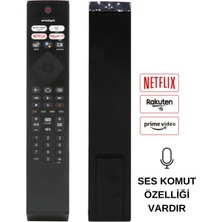 Frankever Phılıps Ses Komutlu Ph-V4 Ambılıght-Prıme-Netflıx-Rakuten LCD LED Tv Kumandası