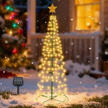 Maetheus Güneş Enerjili LED Noel Yılbaşı Ağacı Bahçe Solar Balkon Teras Aydınlatması 68 cm 8 Modlu Sıcak Beyaz