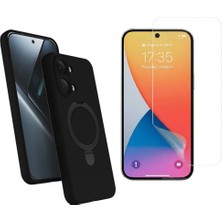 Tekno Grup Xiaomi Poco X8 Pro Max Kılıf M-Safe Şarj Özellikli Standlı Samara Kapak-Siyah + Esnek Nano Ekran Koruyucu