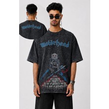 Unisex Motörhead Ense Baskılı Yıkamalı T-Shirt, Oversize Rock Band Temalı Retro Tişört