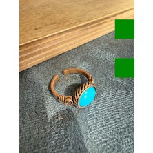 Aida Jewelss El Işi Doğal Taşlı Saf Bakır Yüzük Ayarlanabilir Ölçü Saf Bakır Yüzük