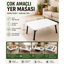 İmt Aksesuar Katlanabilir Ayaklı Çok Amaçlı Yer Masası 100X58 cm Beyaz Yer Sofrası Laptop Çalışma Çocuk Etkinlik ve Hobi Masası